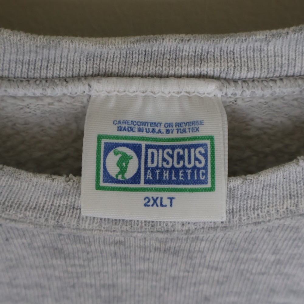 Vintage 90s Discus Athletic Big Logo Cropped Sweatshirt Gray 2XL Tall 26x27 - Picture 3 of 16